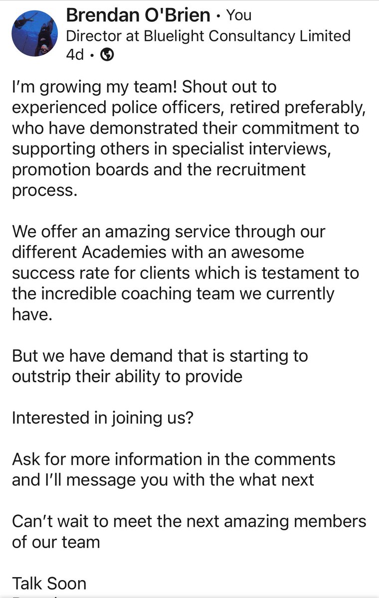 BluelightInfo's tweet photo. I’m growing my team - interested in joining some of the most amazing people in policing who help change lives and enable dreams to come true? 

DM me and I’ll share the next step with you - Brendan https://t.co/K35fSbyBTy