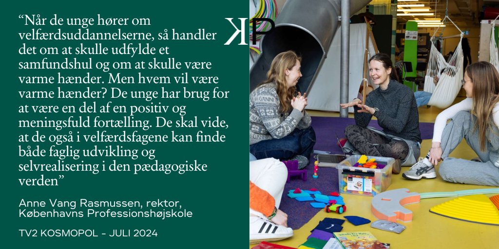 kbhprof's tweet image. .@tv2kosmopol har spurgt KP-rektor @anne_vang_, hvordan man får flere unge til at vælge pædagoguddannelsen. Hun efterlyser flere investeringer fra @folketinget - samt mere fokus på den faglige udvikling inden for pædagogfaget #uddpol #dkpol #kbhprof tv2kosmopol.dk/metropolen/pra…