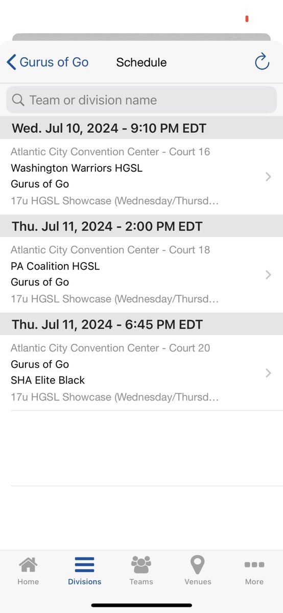 Our schedule for Gurus of Go. Come check out the team that has done nothing but win including this tourney last year!