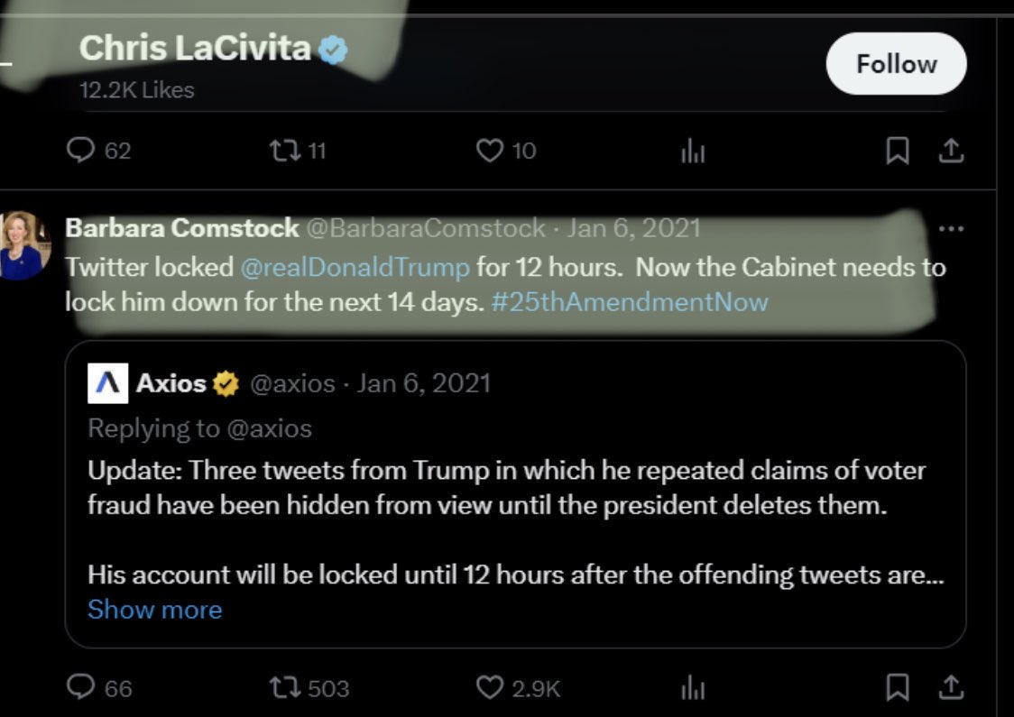 This is how Chris LaCivita felt about Trump during 2020. This is who is leading the charge against loyalist staffed Proj 2025. 
Some interesting “likes” for someone in such a position at the campaign.
