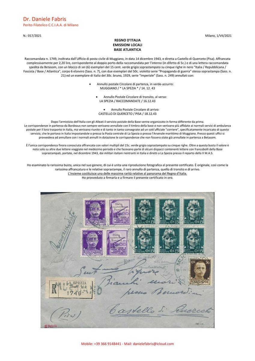 Fabrisperizie's tweet photo. #FABRIS PERIZIE FILATELICHE 63

https://t.co/7yXmMh6ArP

#ITALIA #REGNO EM. LOCALI #BASE #ATLANTICA

#philately #filatelia #briefmarken #stamp #sello #timbre #philatelie #francobollo #expertize #certificato #perizia #betasom #bordeaux #xmas #storiapostale #postalhistory #muggiano https://t.co/kj699aBrjW