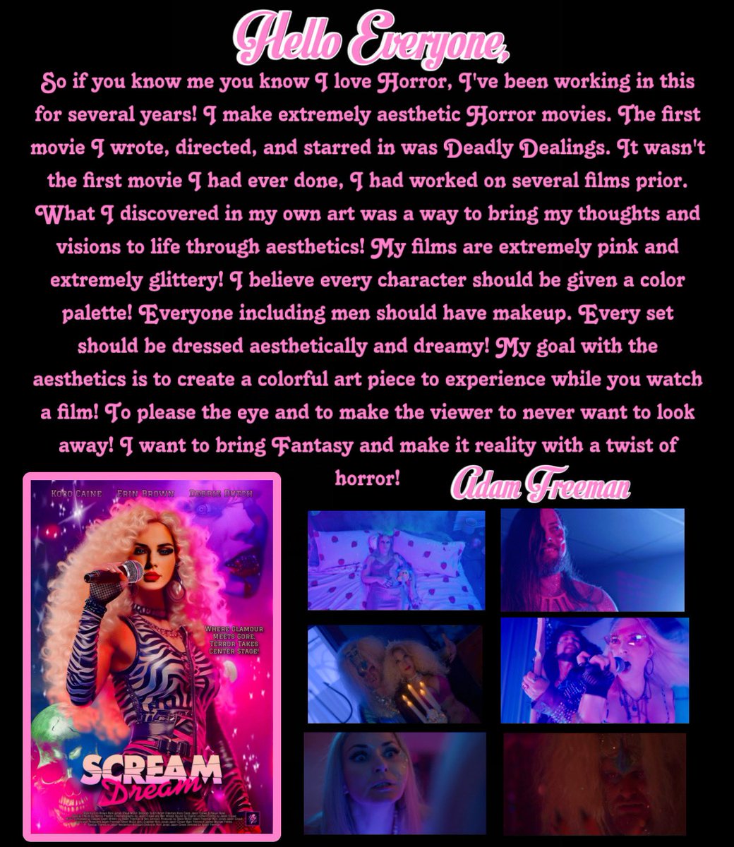 The entire film is shot in Aesthetics, Ambiant lighting, Holographic Galaxy Roses in every scene, vibrant colorful costumes all aesthetics, makeup, and wardrobe incorporate pink, Visual shimmer FX, &amp; of course a lot of Nudity (Both Men &amp; Women) and Gore!

indiegogo.com/projects/screa…