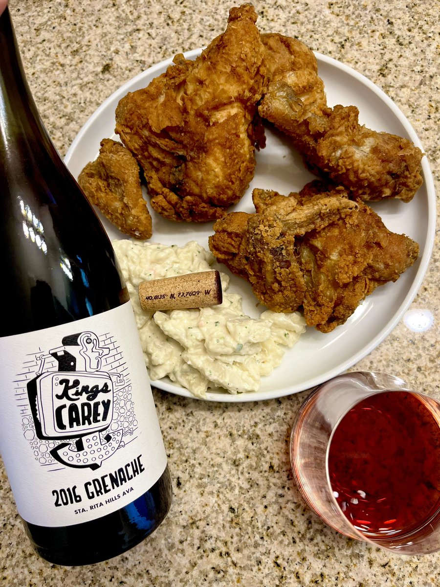 My choice on #FriedChickenDay is this Grenache by <a href="/JamesSparksWine/">James Sparks</a> in Solvang. This is showing a nose of strawberry, leather &amp; dried roses either flavors of black cherry, cinnamon &amp; orange rind. Pairs nicely with the fried chicken &amp; potato salad. <a href="/boozychef/">boozychef</a> <a href="/jflorez/">Joe Florez</a> <a href="/AskRobY/">Rob</a>