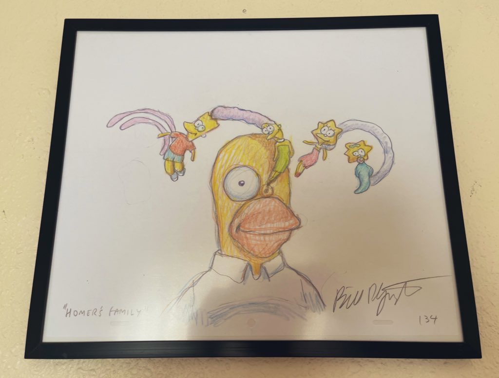 put up my favorite art piece i own 🥰

original Bill Plympton drawing from the opening he did for the 700th episode of the Simpsons
