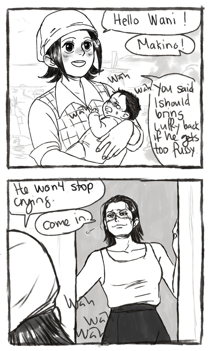 Diminuel's tweet image. Ace meets Luffy for the first time~

(Another stinky child AU comic, Crocodile is Luffy's parent and now Ace's too apparently. Dragon's also involved but he's off doing revolutionary business.)

[Parts 1 &amp;amp; 2 of 8, continued in thread]