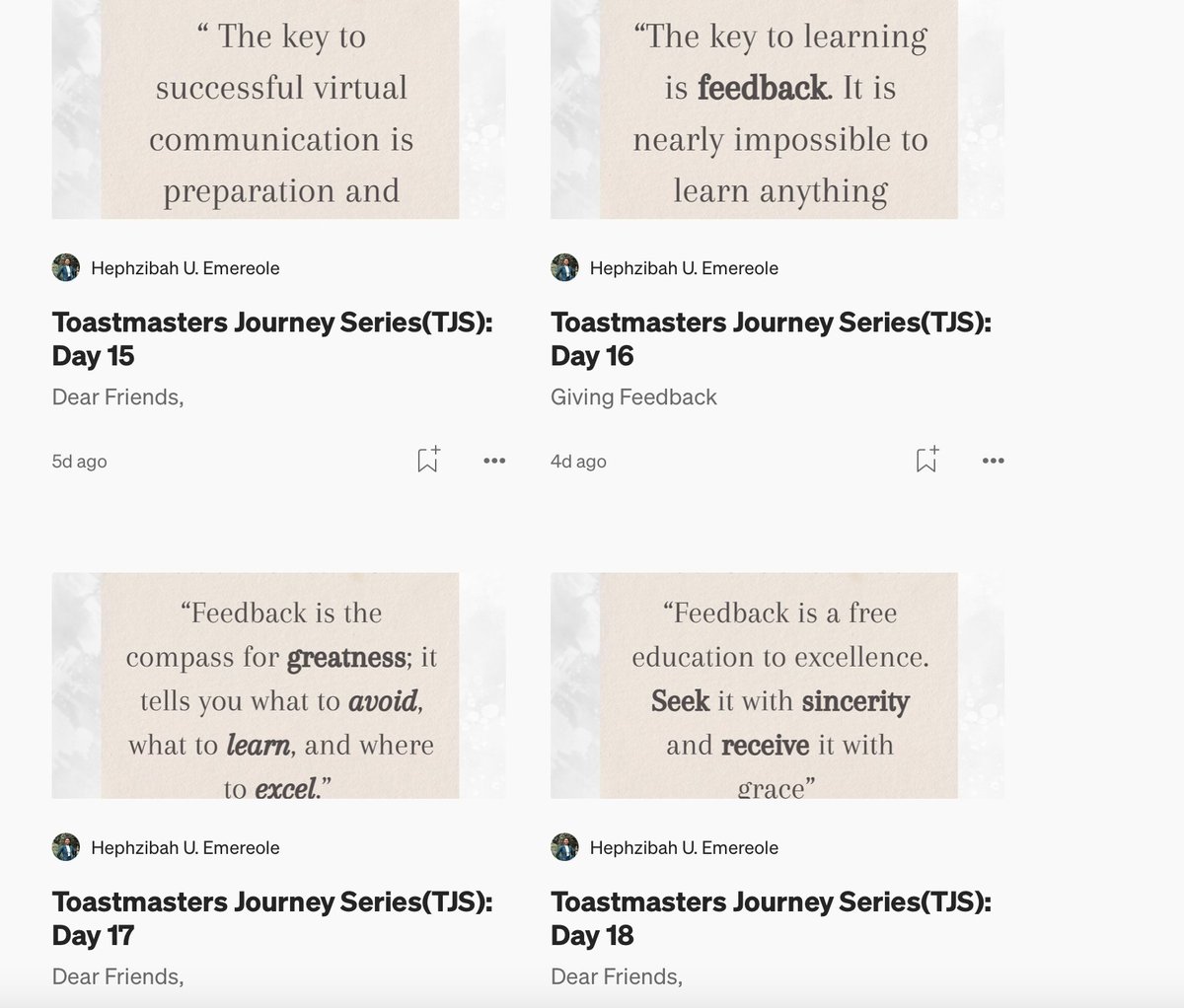TJSDay13-19 can be found on my Medium blog link:  medium.com/@hephzibahemer…

TJSDay 21 is an educative piece on  Speech Writing : medium.com/@hephzibahemer…