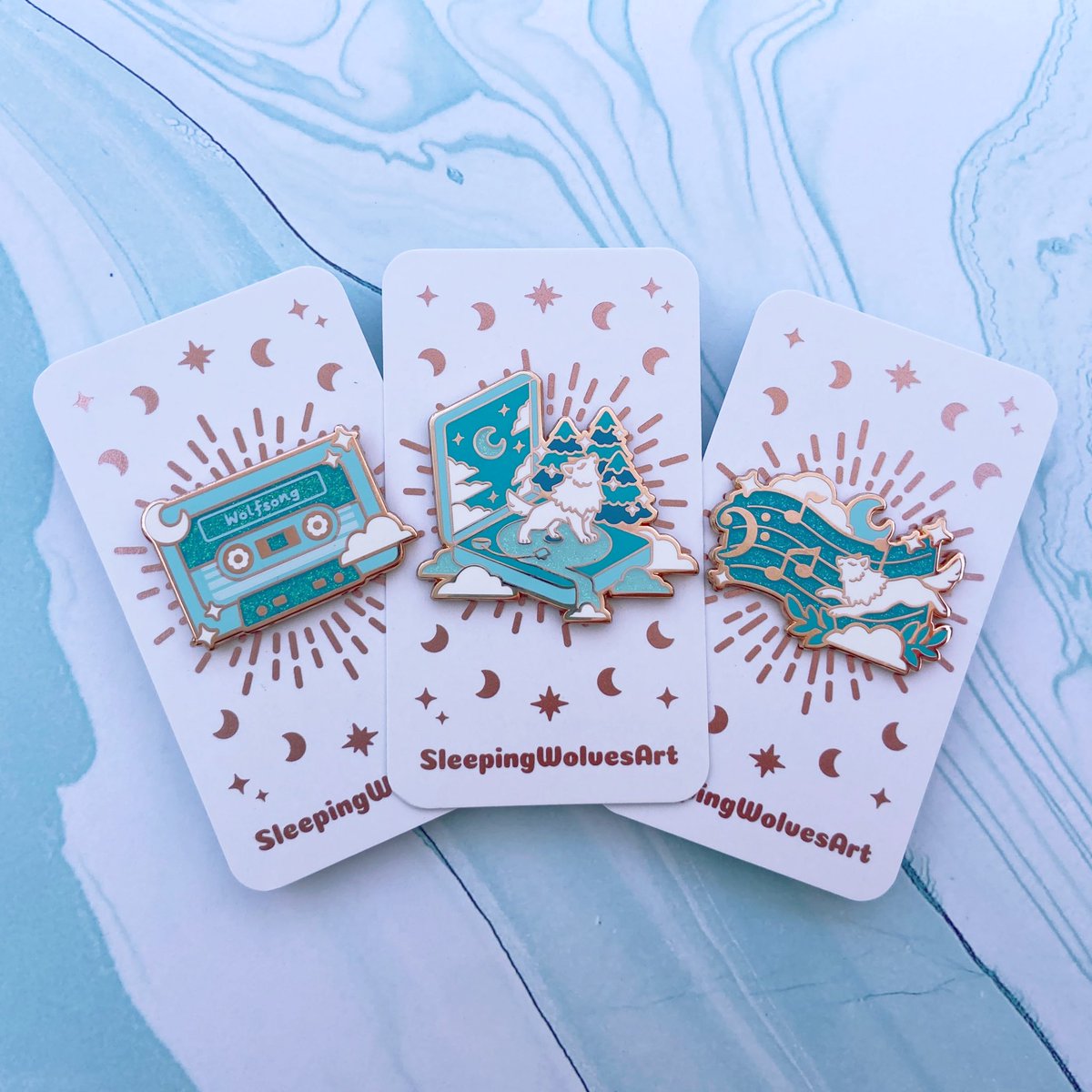 Wolfsong Pins from our <a href="/Whales_Wolves/">Whales & Wolves</a> Symphony KS! 🐺🎶

#wolfsong #whalesandwolves