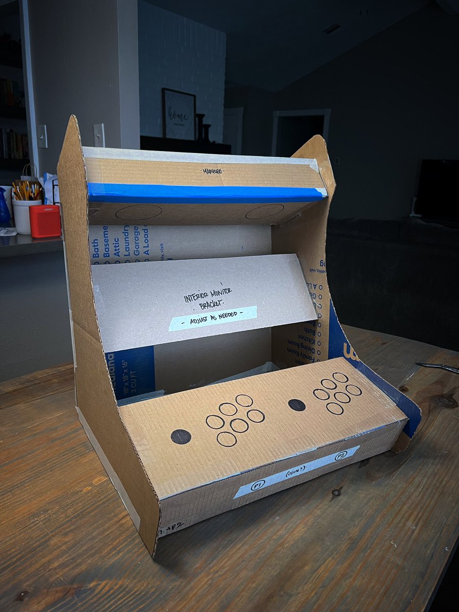 ctrig85art's tweet photo. Cardboard first, then apply to plywood, mdf, other… still need to source some things out. 
#projectarcade #bartoparcade #homearcade #smallarcade #arcade #diy #idkwhatimdoing #retroarcade #retrogaming https://t.co/wK2AWJdDBH
