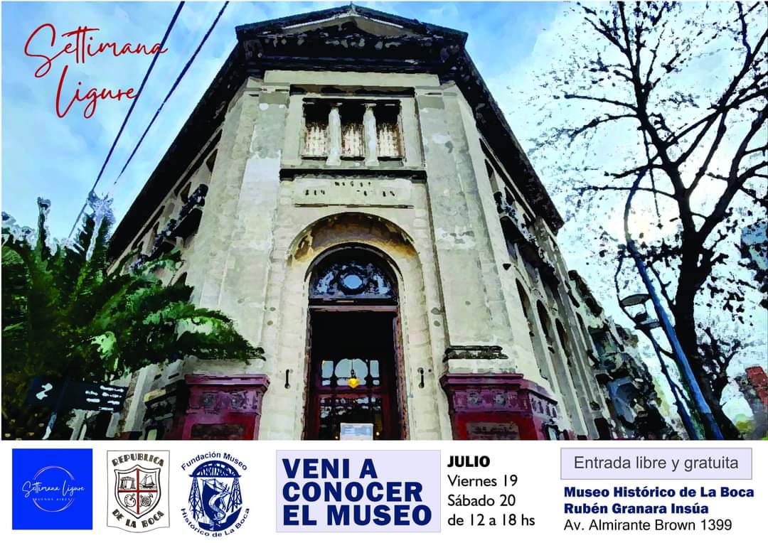 📌 VENI A CONOCER EL MUSEO
Con motivo de celebrarse la Settimana Ligure 🏴󠁧󠁢󠁥󠁮󠁧󠁿 ,  te invitamos a visitar el Museo Histórico de La Boca "Rubén Granara Insúa" el viernes 19 y el sábado 20 de julio de 12 a 18 hs.
Almirante Brown 1399 - La Boca 
✔️ Los esperamos