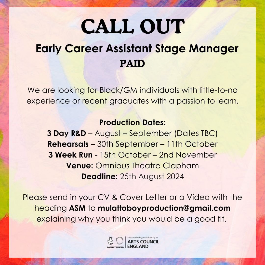 Looking for Black/GM creatives to join our team!

#theatre #casting #callout #blacktheatre #stagemanager #actor #director #sounddesigner #lightingdesigner #costumedesign