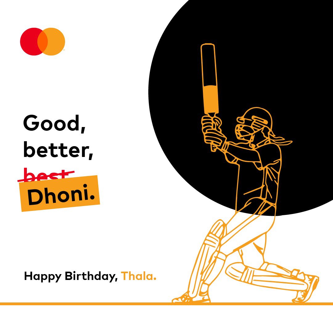 mastercardindia's tweet photo. Thank you for countless memories and inspiring generations of cricketers. Wishing you a very #HappyBirthday from the whole country.
 
P.S. we will be cutting 7 cakes today

@msdhoni 

#ThalaForAReason
#Mastercard #MSDBirthday #Legend #Thala #Dhoni #MSDhoni #CricketLovers https://t.co/si1XDXN35F