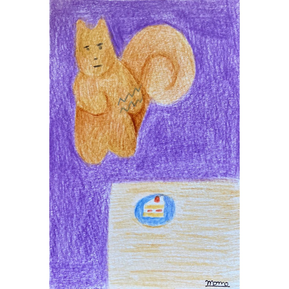 お腹を空かせたりす
#リス #イラスト #アナログイラスト #色鉛筆イラスト #ショートケーキ