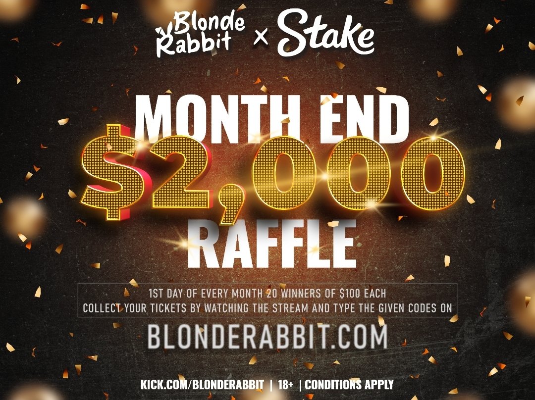 Be a part of stream to collect raffle codes ! No strings attached and win 🤑🤑🤑🤑 ! Good luck! 

Catch streams to collect raffle codes through out month to win! More raffle tickets = more chances at a chunk of that moola ! 

Kick.com/blonderabbit 

Like, share, comment stake