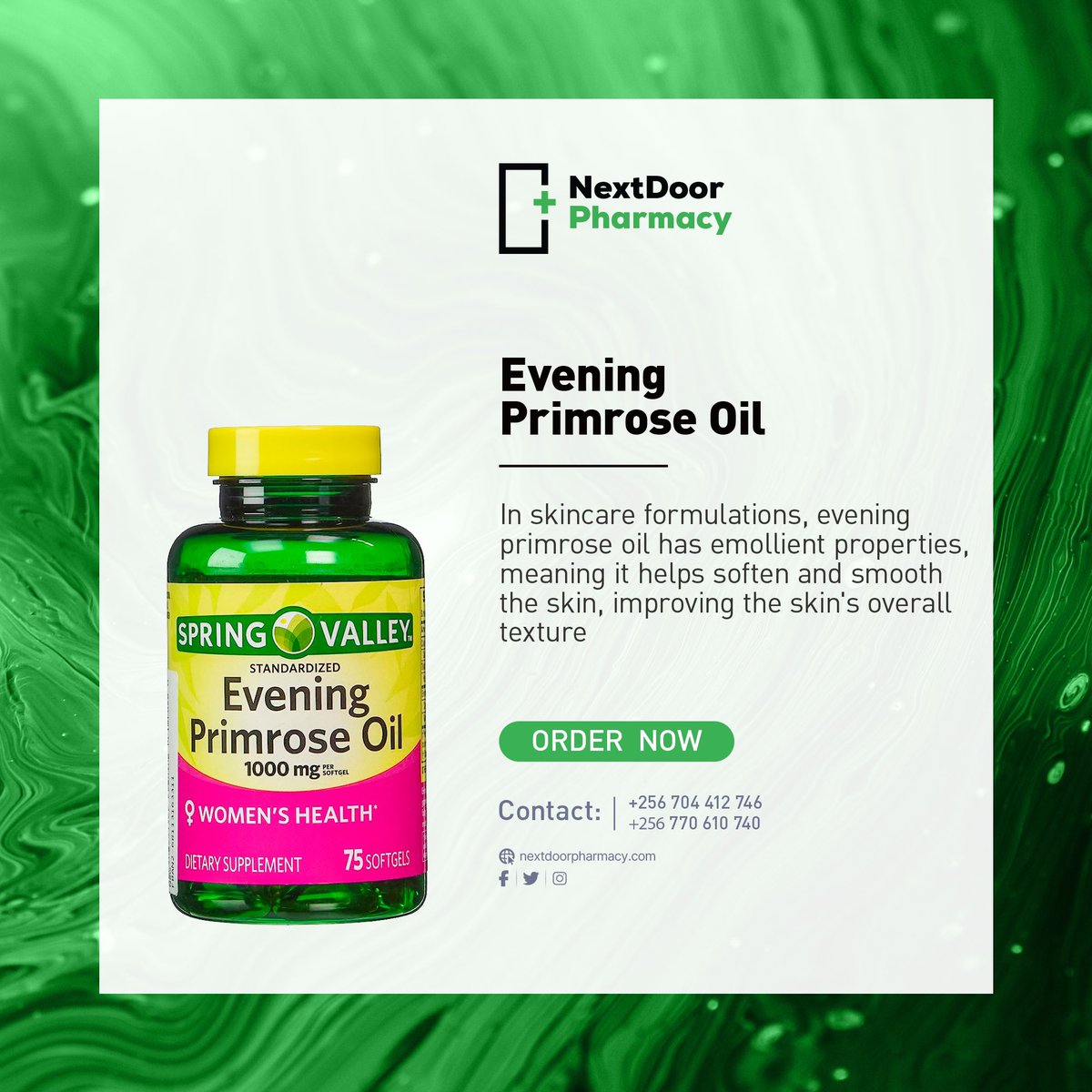 Looking for the secret to glowing skin, luscious locks, and a happy skin? 

Look no further than Evening Primrose Oil! This little bottle of magic is taking the market by storm, leaving skin dryness and dullness in its wake. 

#nextdoorpharmacy #nextdoorsunday #kira #mulawa