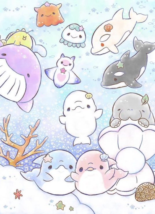siromomo__'s tweet image. @miiruka_ です！海の生き物たちのゆるふわなイラストがとっても可愛いです♡