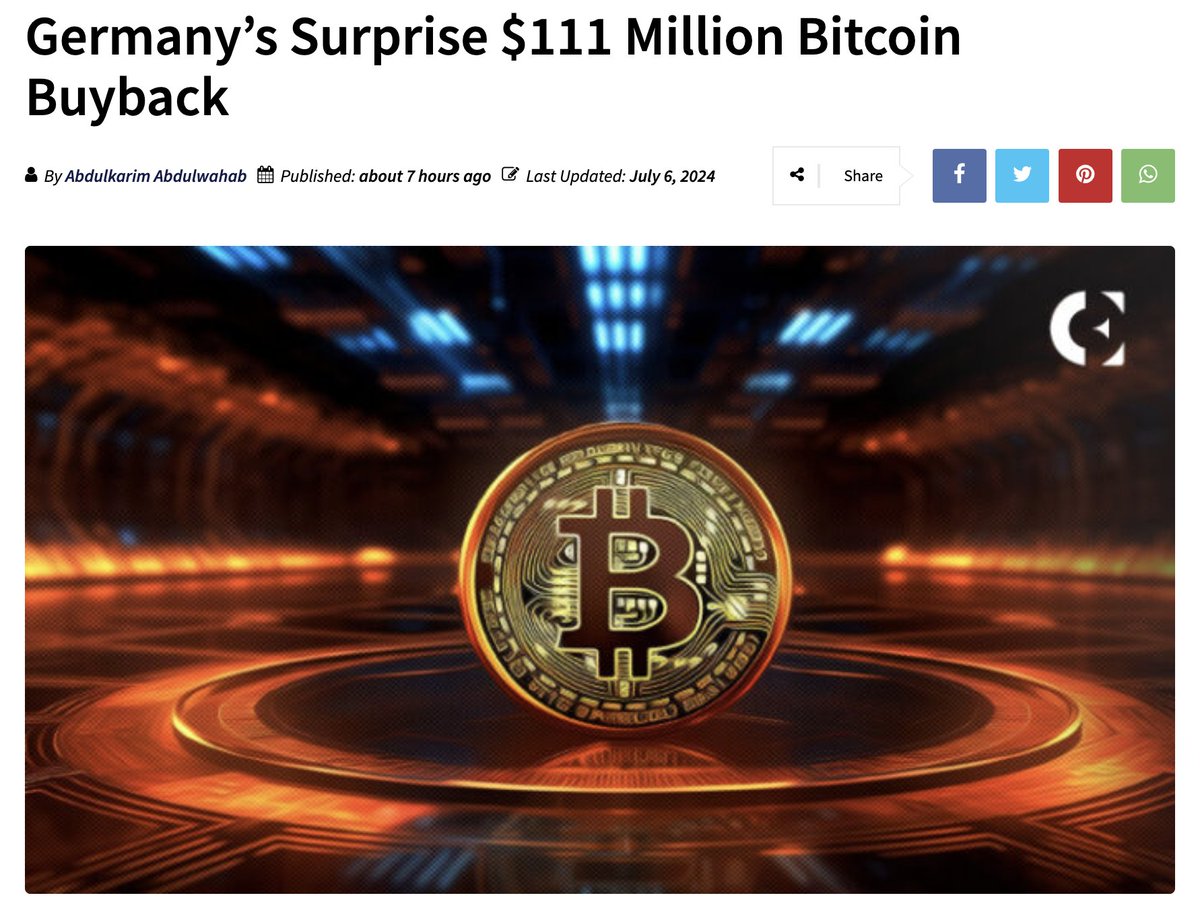 🧵German Govt figures out they can print Euros but not $BTC. In a shocking reversal - German Govt Buys Back #Bitcoin