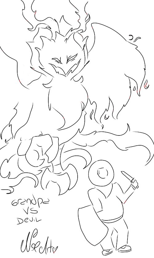 NoeArt18008's tweet photo. Day 6: Alternative Forms. #AsmodeusWeek
Grampa faces the Devil, a typical rural story from my country (Argentina).
I imagine the complete demon form like Stolas, a fire rooster. https://t.co/7idqYHKH6i