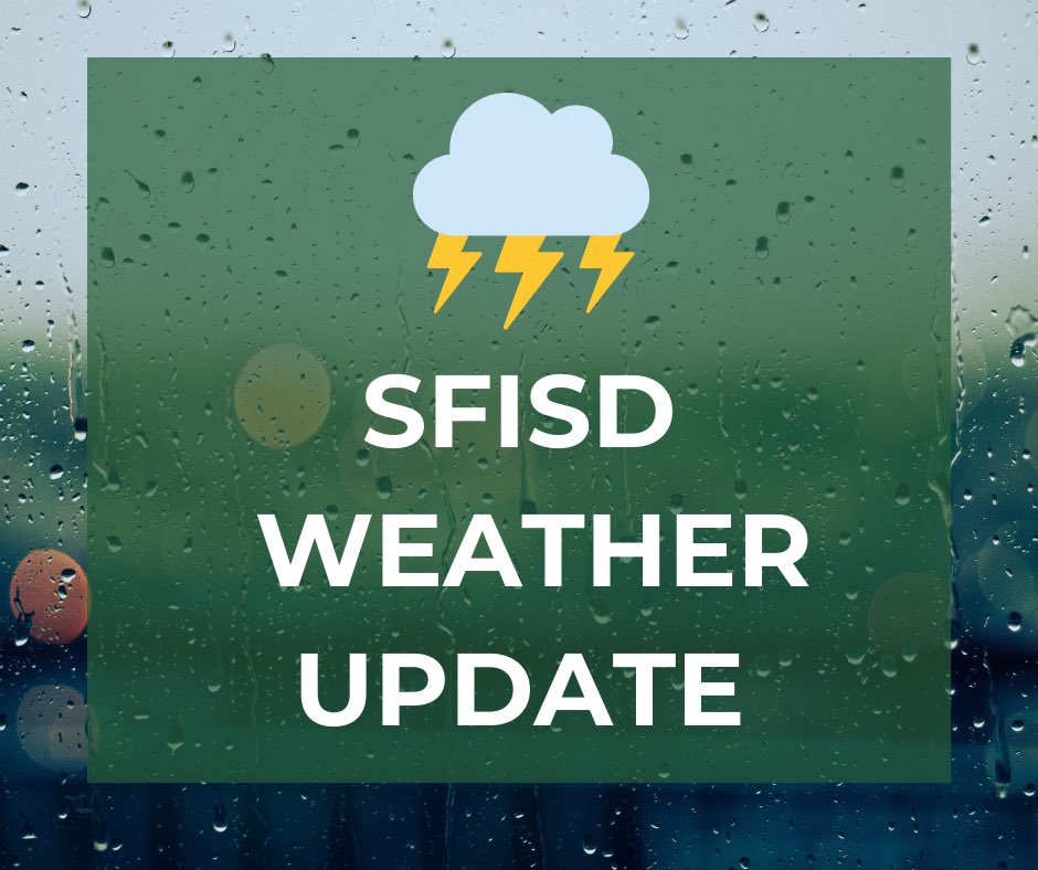 Santa Fe ISD is closely monitoring the current weather conditions. 
If any changes are made to campus or district operations, you will be notified. Please continue to check the district website and district/campus social media pages.