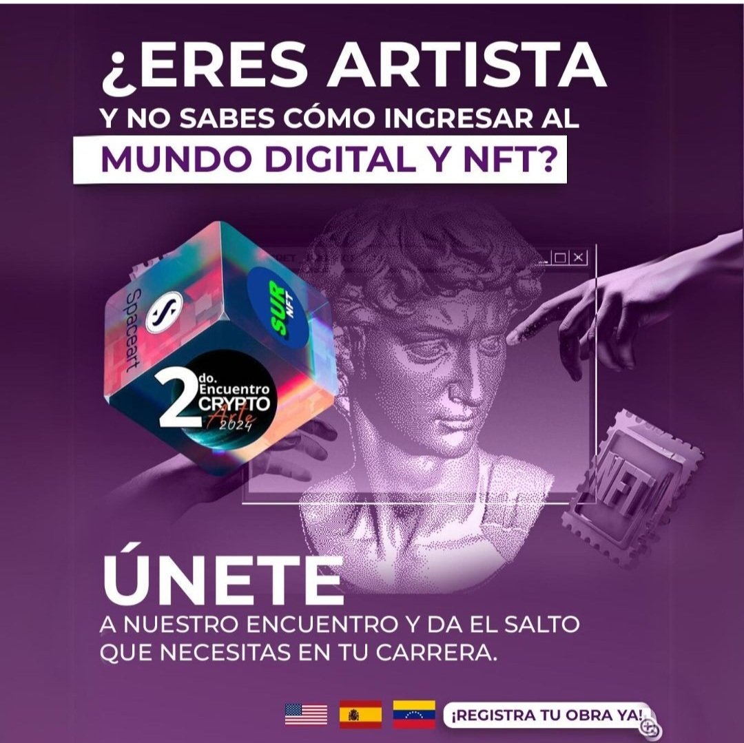 📢¡𝗟𝗹𝗮𝗺𝗮𝗻𝗱𝗼 𝗮 𝘁𝗼𝗱𝗼𝘀 𝗹𝗼𝘀 𝗮𝗿𝘁𝗶𝘀𝘁𝗮𝘀!

Te invitamos a participar en el Segundo Encuentro de Crypto Arte 2024, donde podrás mostrar tu talento y creatividad al mundo.

Bases de participación:
👉 Artistas nacionales o internacionales pueden participar desde