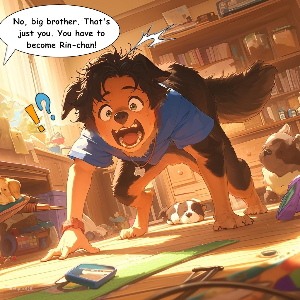 An older brother being asked to play the role of the neighborhood dog by his little sister during her pretend play.
deviantart.com/okara-inu/art/…