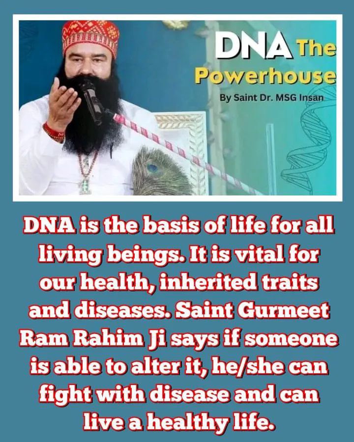 756seemarani's tweet photo. True spiritual guru Saint Dr MSG Insan teaches us about the powerful DNA. Guru ji asked that with the regular practice of Meditation we can enhance the willpower and harness the strength of DNA to attain success in life. #CureWithDNA

https://t.co/jjmAQhDRAd https://t.co/p2xy3f7tFa