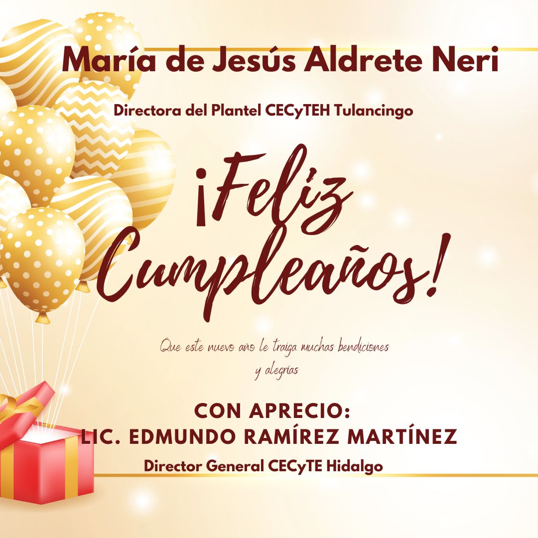 Muchas felicidades a la maestra Maria de Jesus "Chuy" Aldrete, directora del plantel <a href="/cecytehtulanvin/">CECYTEH TULANCINGO</a>. Que este año que inicia en la vida sea un año lleno de felicidad y alegría. Muchas felicidades 👏👏👏👏🎶🎶🎂🎂.