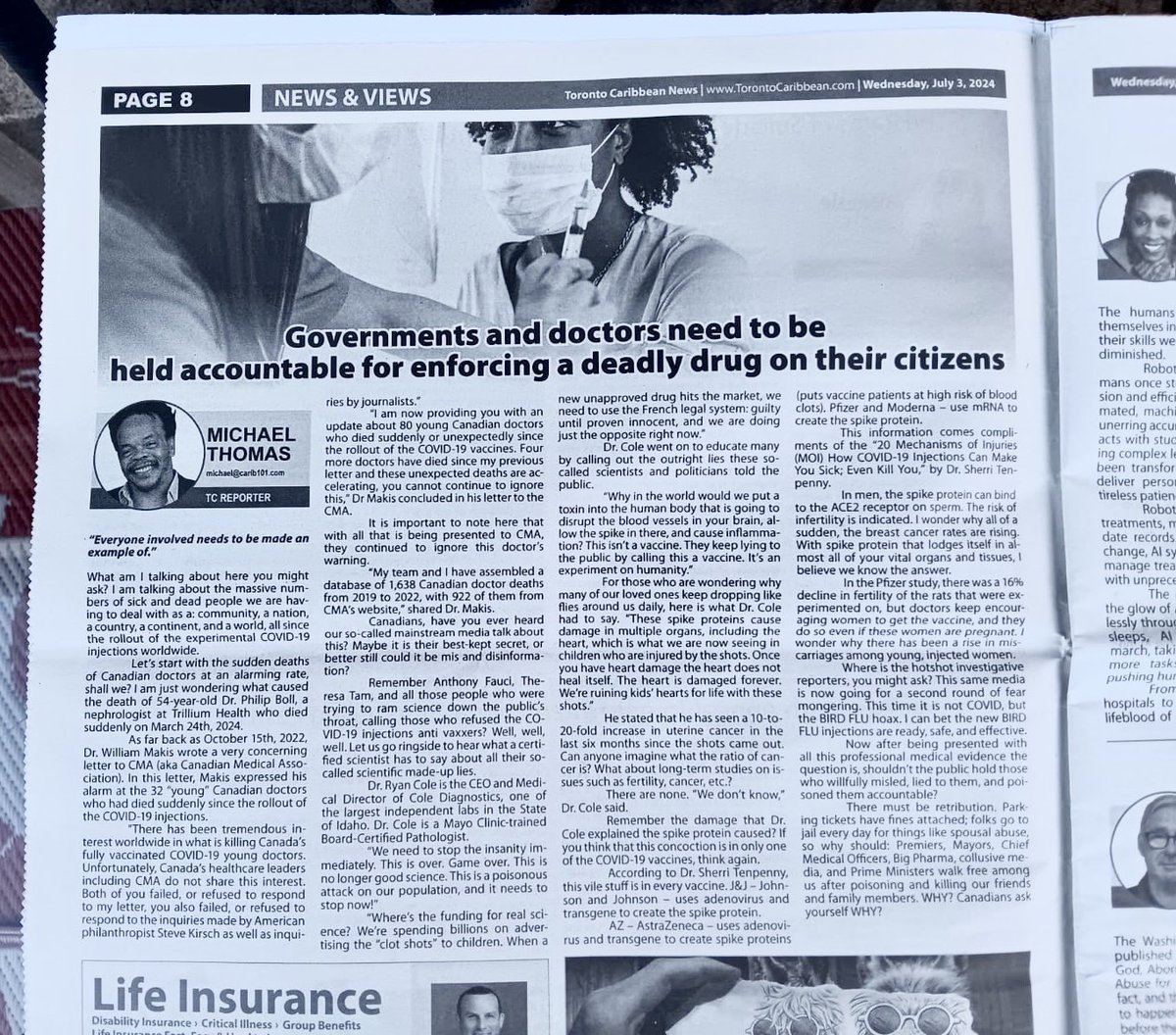 1carolynroberts's tweet photo. Great news coverage by @TOCaribNews  on the greatest unethical medical experiment of all time….the unsafe and ineffective COVID injection. 

Time for accountability….

“Just doing my job” isn’t excused…

Jail👏Them👏All👏🥊💯🥊💯🥊

#CrimesAgainstHumanity https://t.co/dndVSEouHw