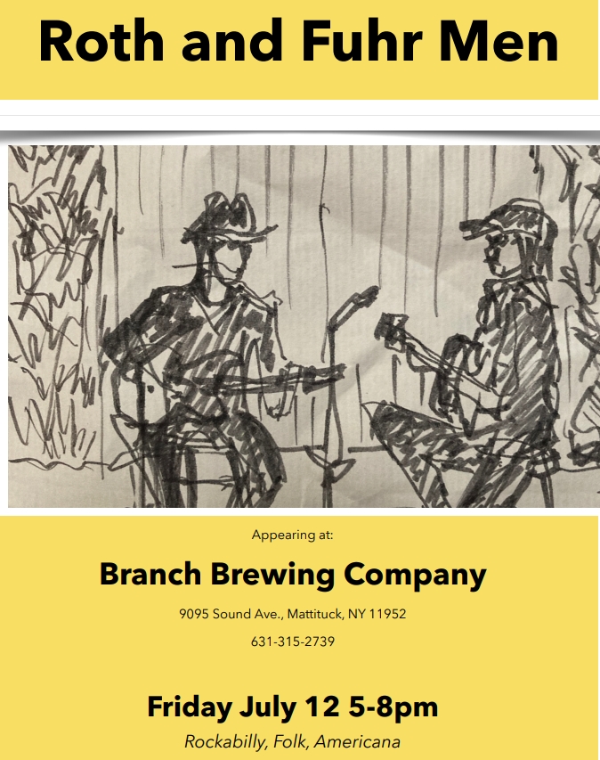 RothmansGallery's tweet photo. Hey Everyone... you can Walk, run, or take the S92 to The Branch Brewing Company 9095 Sound Ave. Mattituck... This Friday 7/12   5-8 PM. Roth and Fuhr Men will be picking, grinning and playing some tunes. Come on by! @dtf1947 @rothguitar #LImusic #americana #rockabilly #folk https://t.co/zrjgT2JyOT