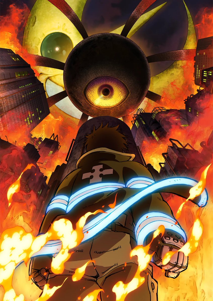 Mattgamer003's tweet image. EACH FIRST KEY VISUAL FOR FIRE FORCE SEASONS 1, 2, AND 3 PART 1