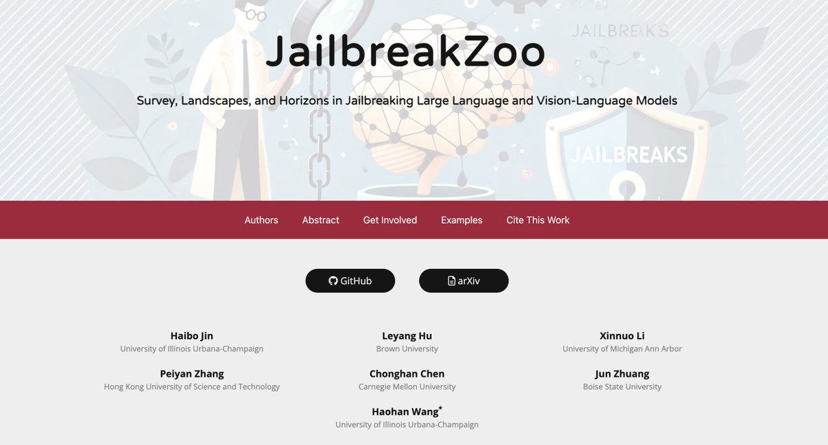🔍 Jailbreaking Large Language Models &amp; Vision Language Models is a fast-evolving field that's crucial yet challenging to keep up with. We’ve created #JailbreakZoo, a survey to guide through this topic. 🚀📘

arxiv.org/abs/2407.01599

#AI #LLM #VLM #security #jailbreak