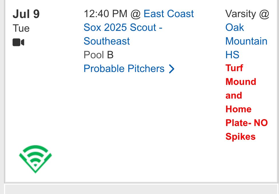 I will be playing in the <a href="/PerfectGameUSA/">Perfect Game USA</a>  17u National Elite Championship in Hoover, Alabama with <a href="/CGAcademyllc/">CGA (Complete Game)</a>, 
Schedule is posted below. Excited for the opportunity to compete with my guys at this event! <a href="/BradleyLeCroy/">Bradley LeCroy</a> <a href="/bensomorjai/">Ben Somorjai</a> <a href="/baran201/">Joe Baran</a> <a href="/PG_Scouting/">Perfect Game Scout</a> <a href="/PG_Uncommitted/">PG_Uncommitted</a>