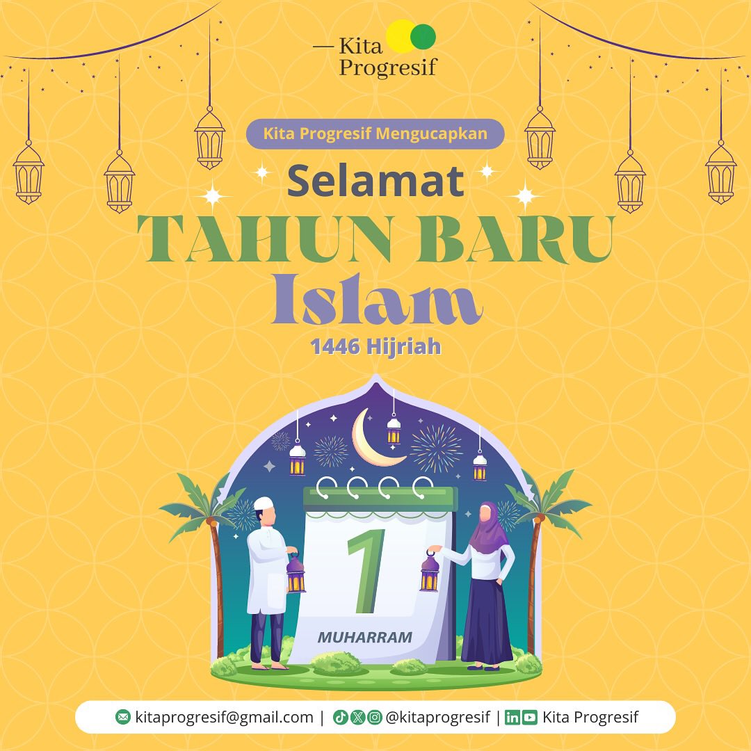 KitaProgresif's tweet image. Menyambut 1 Muharram 1446 H, mari kita niatkan untuk memulai lembaran baru dengan semangat dan harapan. 
Semoga tahun ini menjadi awal dari keberkahan dan kedamaian bagi kita semua. Kita Progresif mengucapkan Selamat Tahun Baru Islam!🌙

#BerkaryaBermanfaat
#ProgresifProfesional