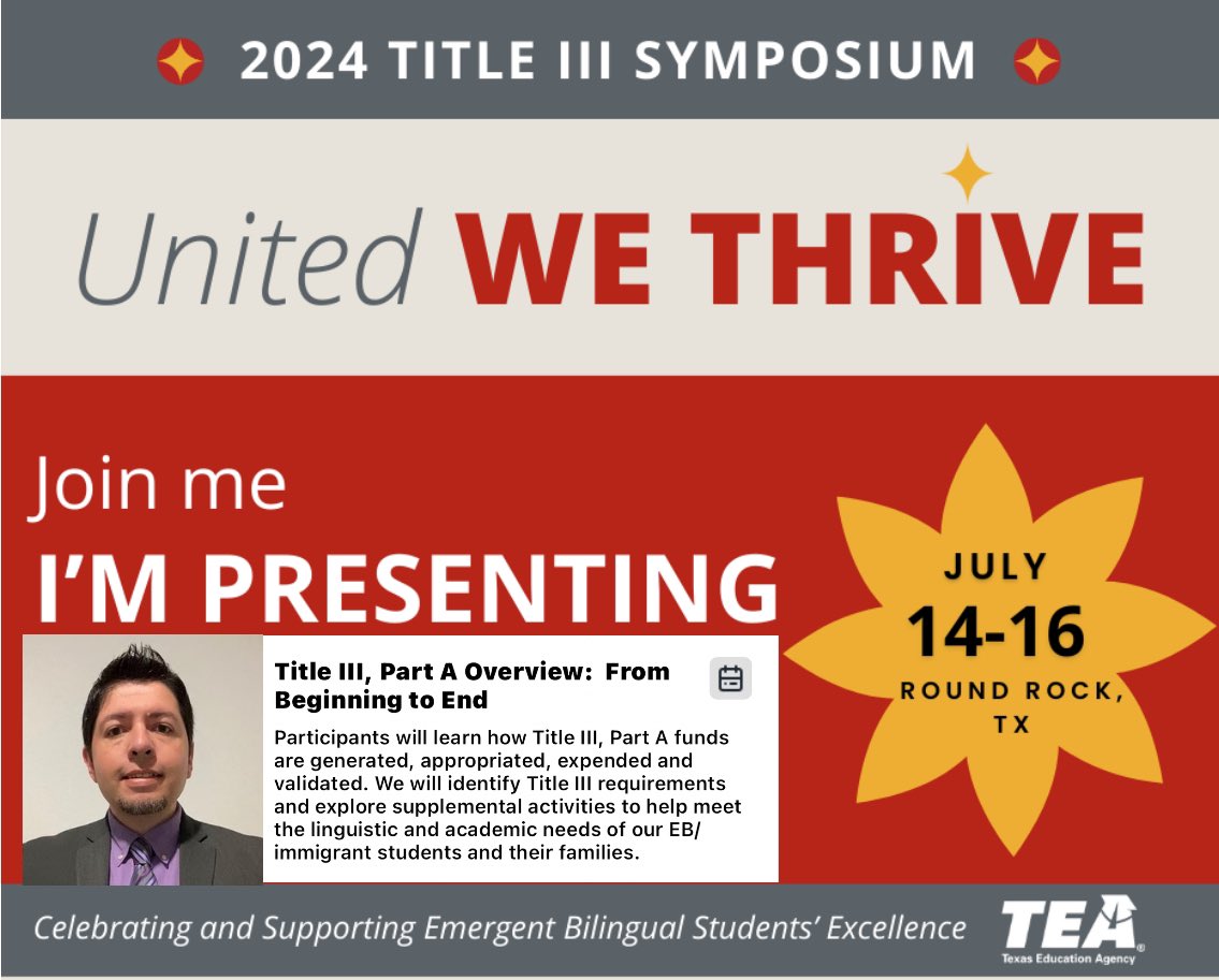 2024 Title III Symposium is next week. We have a record breaking 1,200 educators attending. I look forward to this event every year as I get the opportunity to meet/reconnect with amazing educators. If you are attending, make sure to say hi and join my session. #t3symp24
