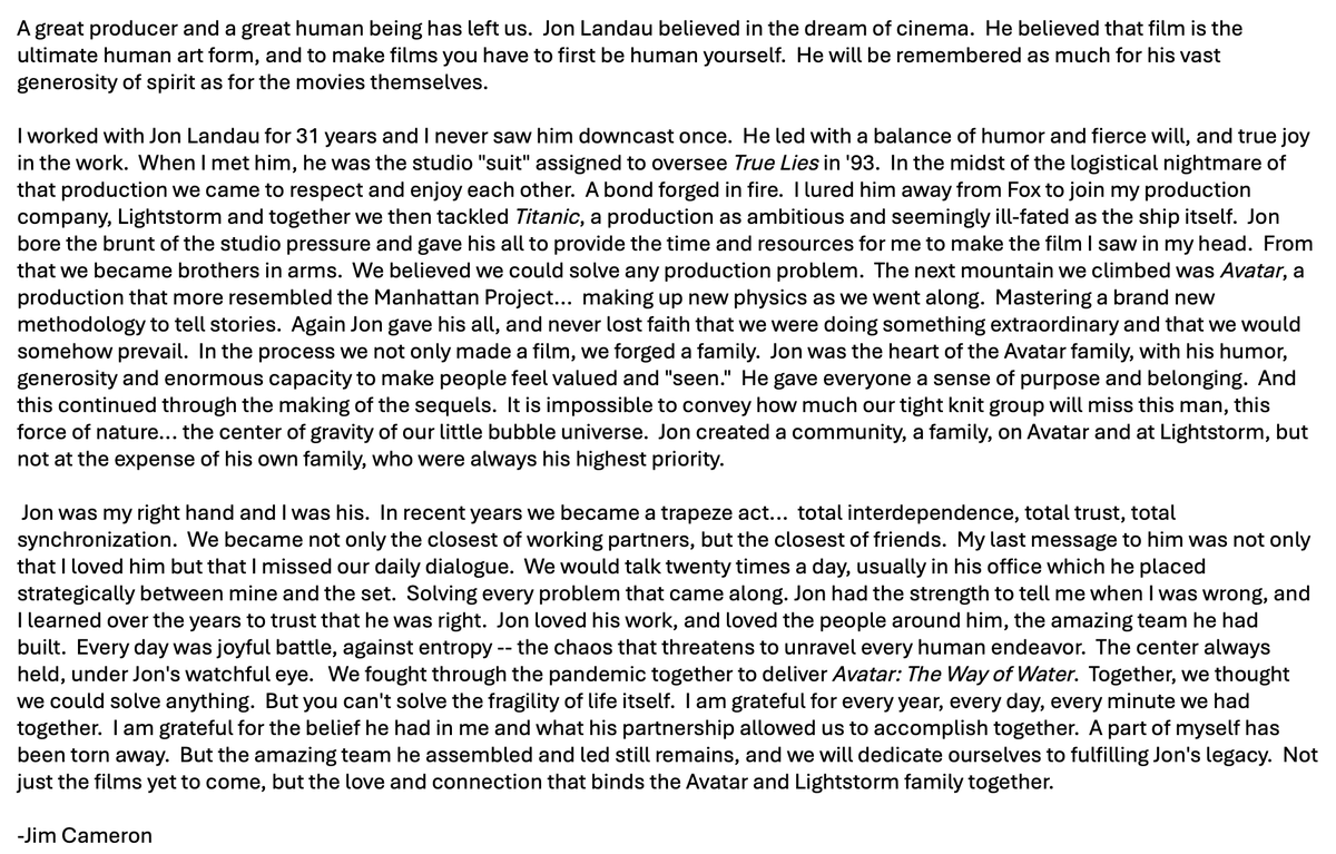 MikeBarnes4's tweet photo. James Cameron on @jonlandau, amazing stuff here: https://t.co/VAD1Rt38dM https://t.co/BmZUzwIbMt