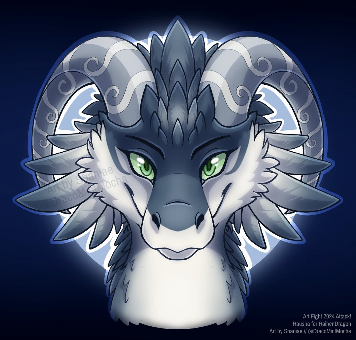 Symmetrical headshot warmup to get these post-holiday hands working! #artfight Attack! Rausha for @raihendragon 💙