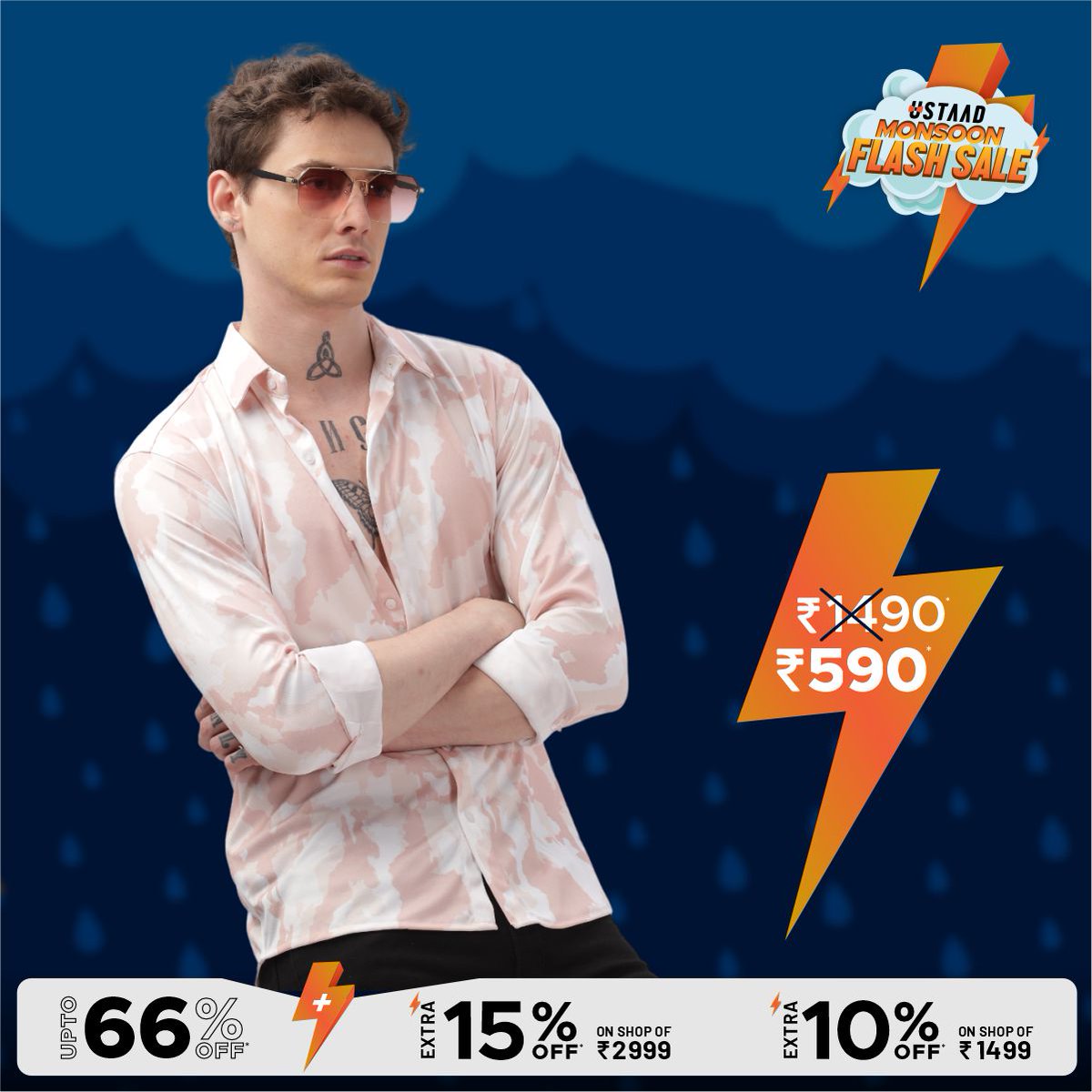 UstaadMens's tweet image. New Arrivals 🌧️ Monsoon Flash Sale - UP TO 66% OFF 💥
➕
✨ Extra 15% OFF on purchases over ₹2999
✨ Extra 10% OFF on purchases over ₹1499
Shop now and embrace the monsoon in style!
#BeTheIcon #Ustaad #MensFashionBrand #westernwear #menswear #shirts #MonsoonSale #MonsoonOffers
