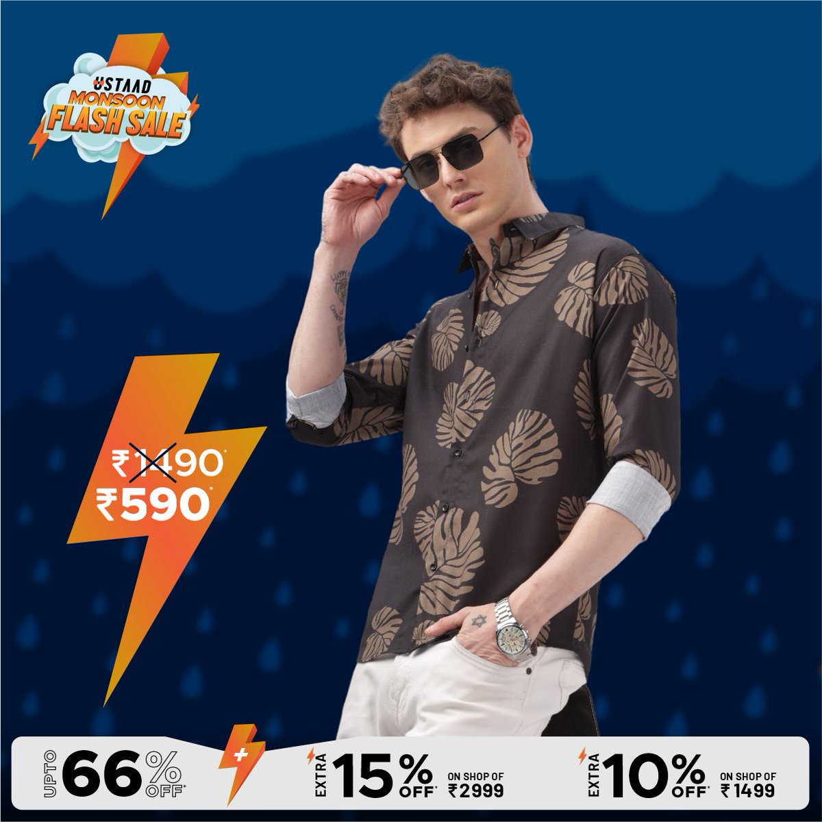 UstaadMens's tweet image. New Arrivals 🌧️ Monsoon Flash Sale - UP TO 66% OFF 💥
➕
✨ Extra 15% OFF on purchases over ₹2999
✨ Extra 10% OFF on purchases over ₹1499
Shop now and embrace the monsoon in style!
#BeTheIcon #Ustaad #MensFashionBrand #westernwear #menswear #shirts #MonsoonSale #MonsoonOffers
