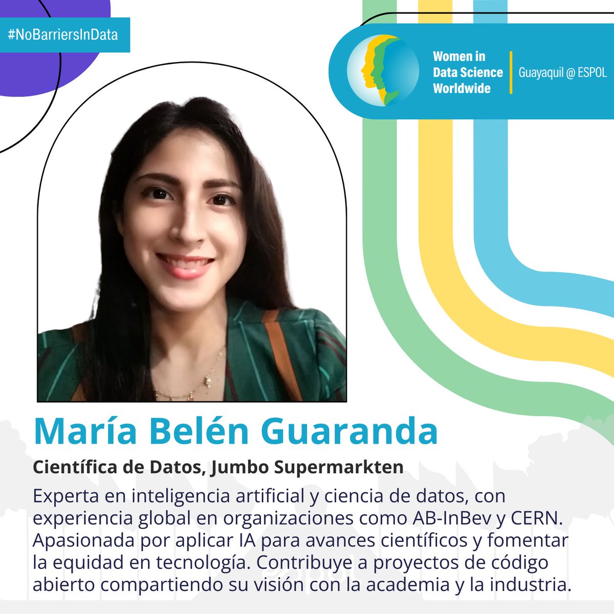 🚀👩‍💻 Presentamos a Maria Belén Guaranda, especialista en IA con experiencia en ciencia de datos y desarrollo de software. 📊💡

No te pierdas su charla "ScIDiff: Modelo de difusión multi-escala para la generación de trayectorias Lagrangianas". 🚀

¡Inscríbete ya!