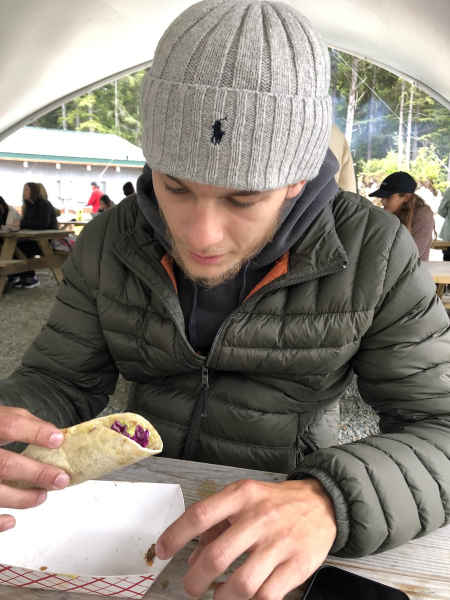 SteenbergenTina's tweet photo. Jordan eating a Caribou taco in Alaska. He liked it! #Alaskafood https://t.co/DP30lWkpQ7