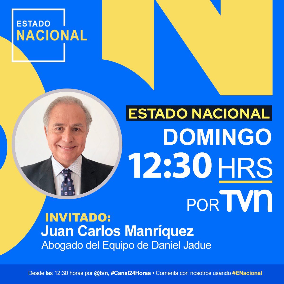 danieljadue's tweet photo. Este domingo 7 de julio, el abogado Juan Carlos Manríquez estará en @estadonacional hablando sobre el caso del compañero Daniel Jadue. Importante ver para conocer los argumentos del equipo de defensa. Favor difundir!! #JadueLibre https://t.co/LvntDTsA0W