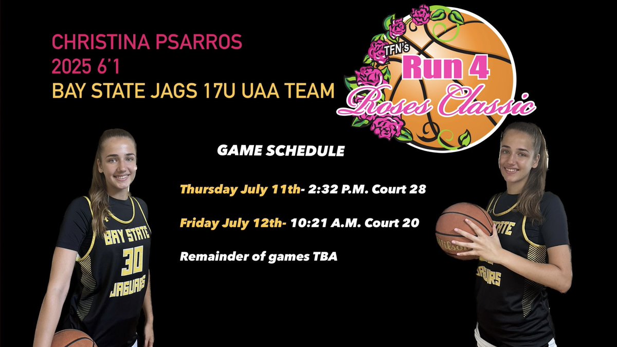 Christina Psarros (@c_psarros) on Twitter photo Schedule for Run 4 the Roses in Kentucky!! Come check us out!!💛🖤 <a href="/BayStateJags/">Bay State Jaguars</a> <a href="/BashHoopsNE/">Bash Hudson</a> <a href="/Makingwavesinwb/">Making Waves in Women's Basketball</a> Schedule for Run 4 the Roses in Kentucky!! Come check us out!!💛🖤 <a href="/BayStateJags/">Bay State Jaguars</a> <a href="/BashHoopsNE/">Bash Hudson</a> <a href="/Makingwavesinwb/">Making Waves in Women's Basketball</a>