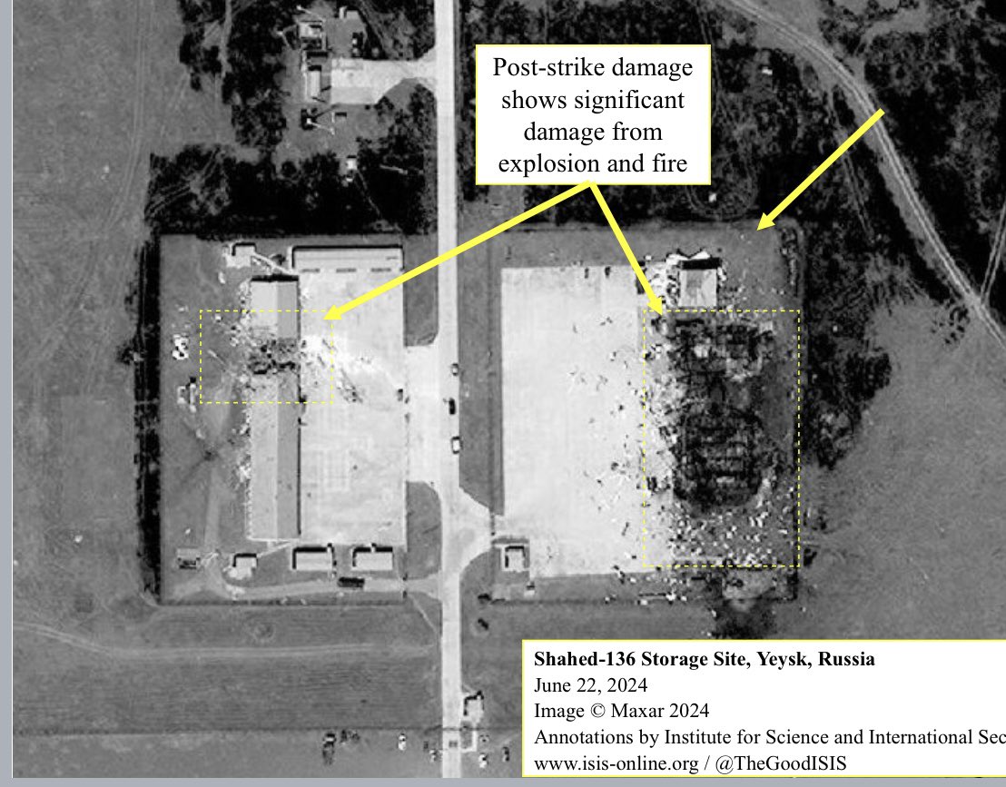 Some closeups of pre- and post-attack images at Cape Fiolent, Crimea and a site in Yeysk.