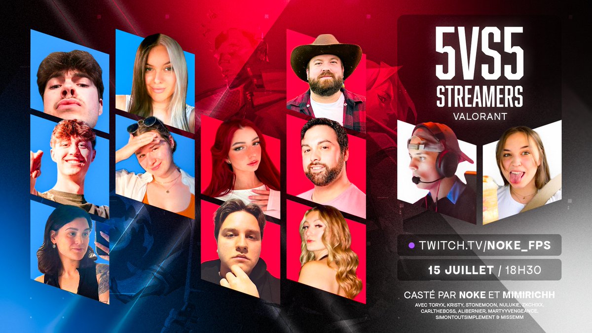 5 contre 5 entre joueurs québécois sur VALORANT ! 
Ne manquez pas ça le 15 juillet à 18h30!
diffusé sur twitch.tv/noke_fps !