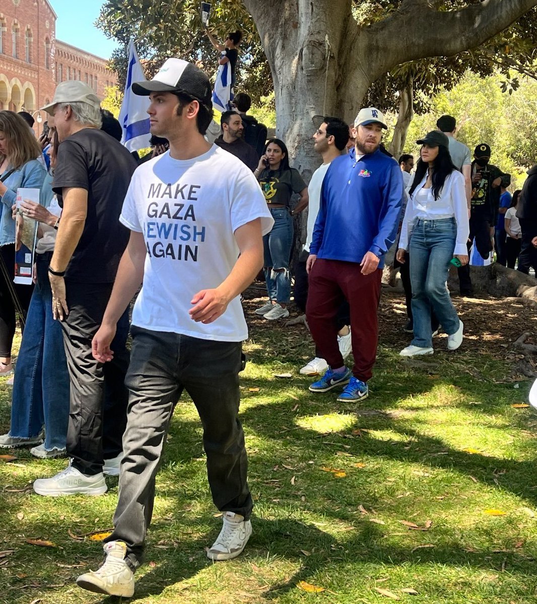 PacAntifa's tweet photo. IDENTIFIED: Jonathan Hazani, 21, of Los Angeles, wore a "Make Gaza Jewish Again" shirt calling for outright genocide and ethnic cleansing of Palestinians on April 28, 2024. Hazani was @yulaboys class of 2021, may be attending @UCLA now.

@StopArabHate @SJPatUCLA @palyouthmvmt https://t.co/adw5nBHvT6