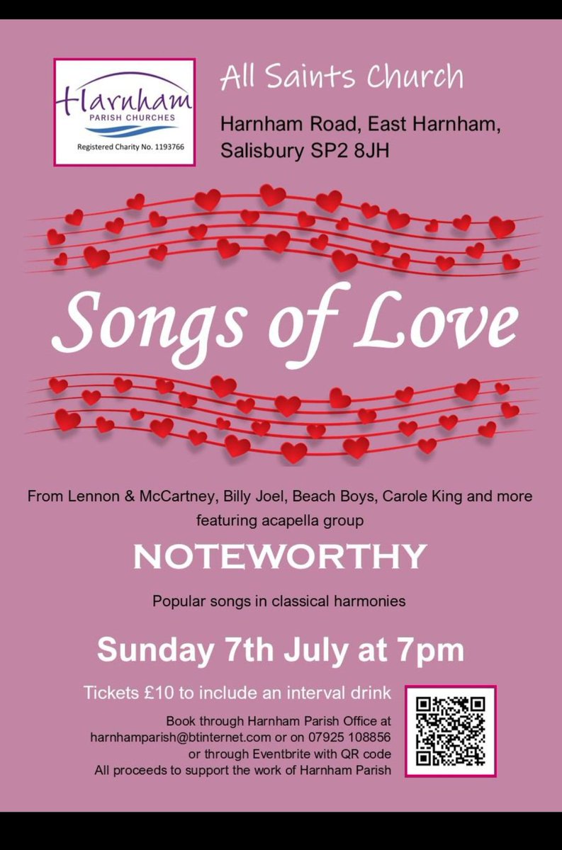 HarnhamParish's tweet photo. Songs of Love at All Saints this evening at 7pm, Noteworthy acapella group inc. our very own Canon Rev'd Julian Poppleton will wow you with popular songs in classic harmonies. Tickets available on the door 💗 https://t.co/9mIPNhYqGx