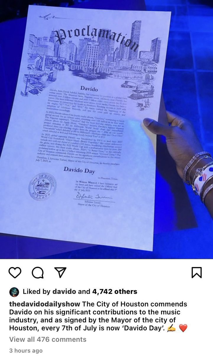 Dhavidote's tweet photo. Today being 7th of July is Davido day in Houston Texas 🐐🔥 https://t.co/zd08CfZZq1