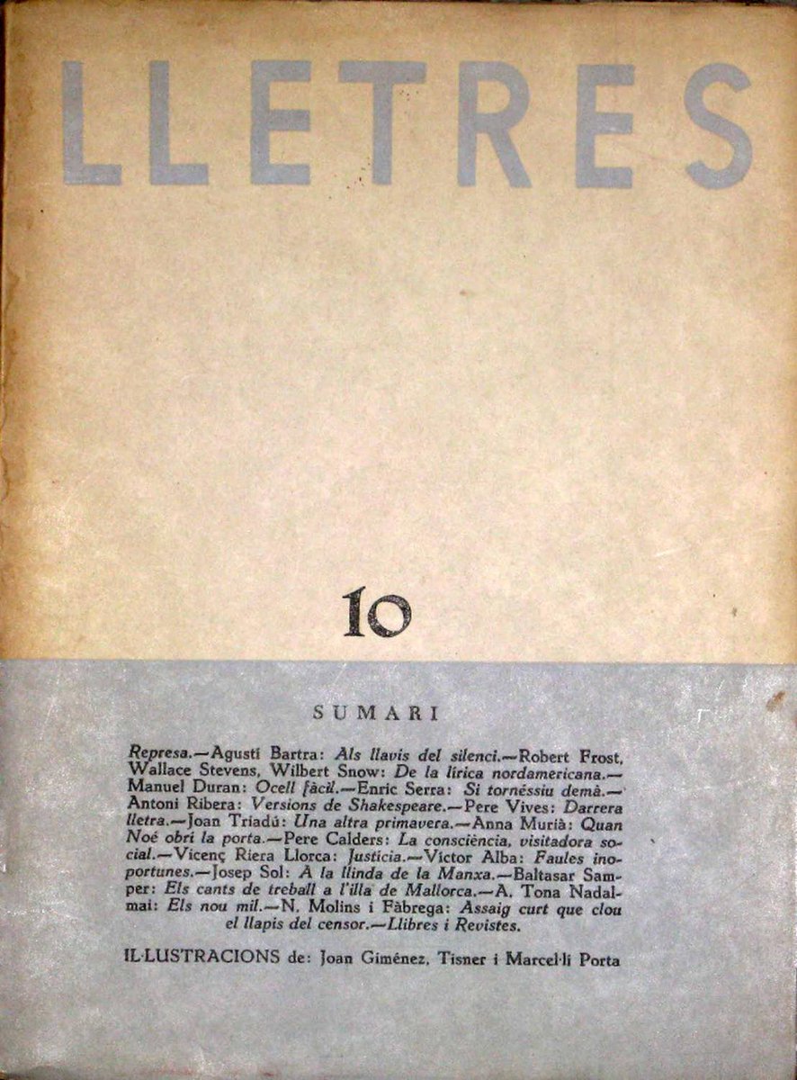 Portada del número 10 de "Lletres", revista editada a l'exili mexicà (1944-1947) per Agustí Bartra i Anna Murià.
Bartra va morir a Terrassa el 7 de juliol de 1982