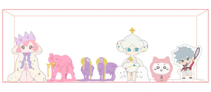 ドット絵ブラシ使ってみたくて練習としてディスプレイケースの一角をちまちま描いてた 