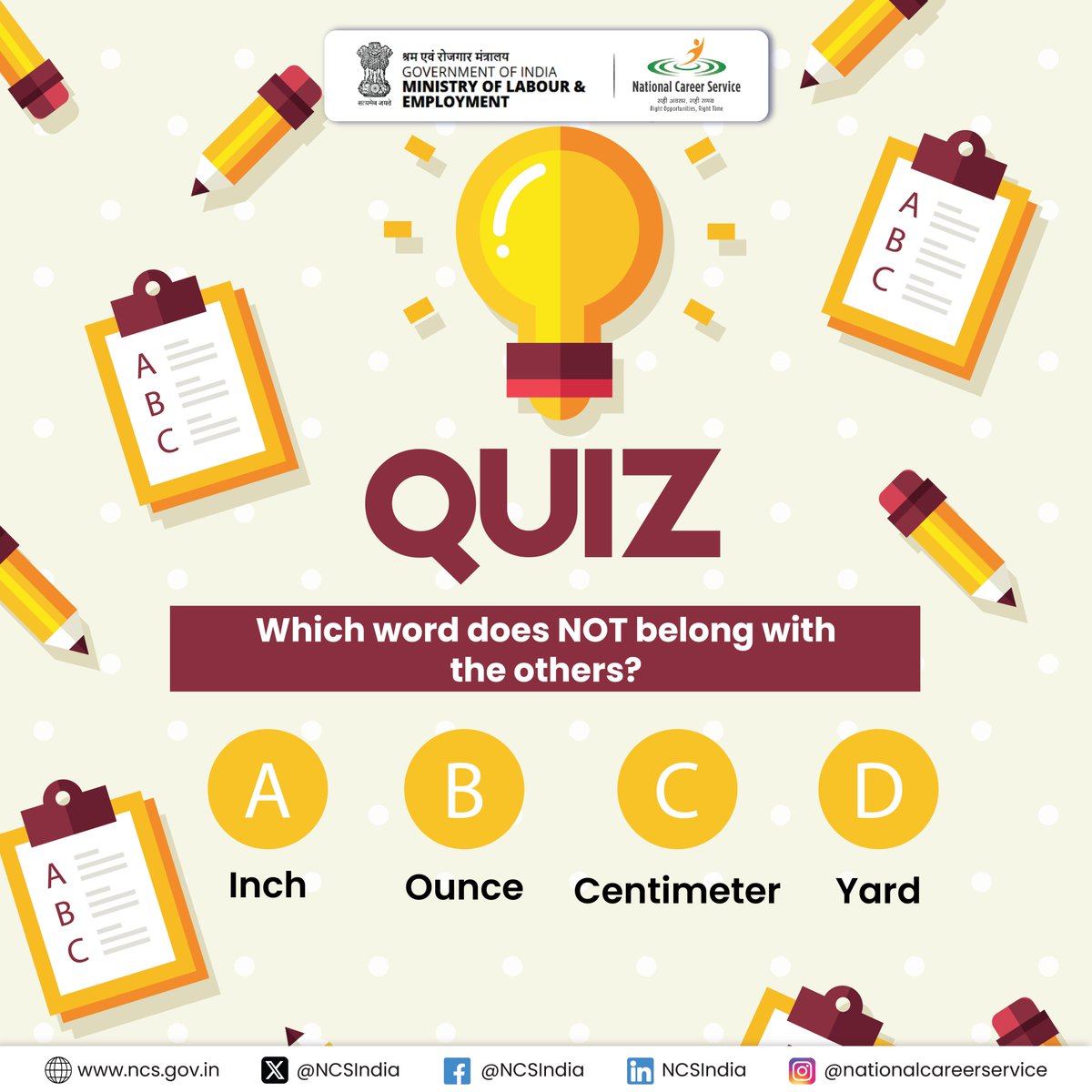 NCSIndia's tweet photo. Pick the odd one out and share the answer in the comment section.

Don't forget to register on https://t.co/CzfOtPr53a portal for private and government sector jobs.

@LabourMinistry @mygovindia

#NCSIndia #jobseekers #jobsearch #awareness #support #question #CommentShare https://t.co/NarTRh3QuT