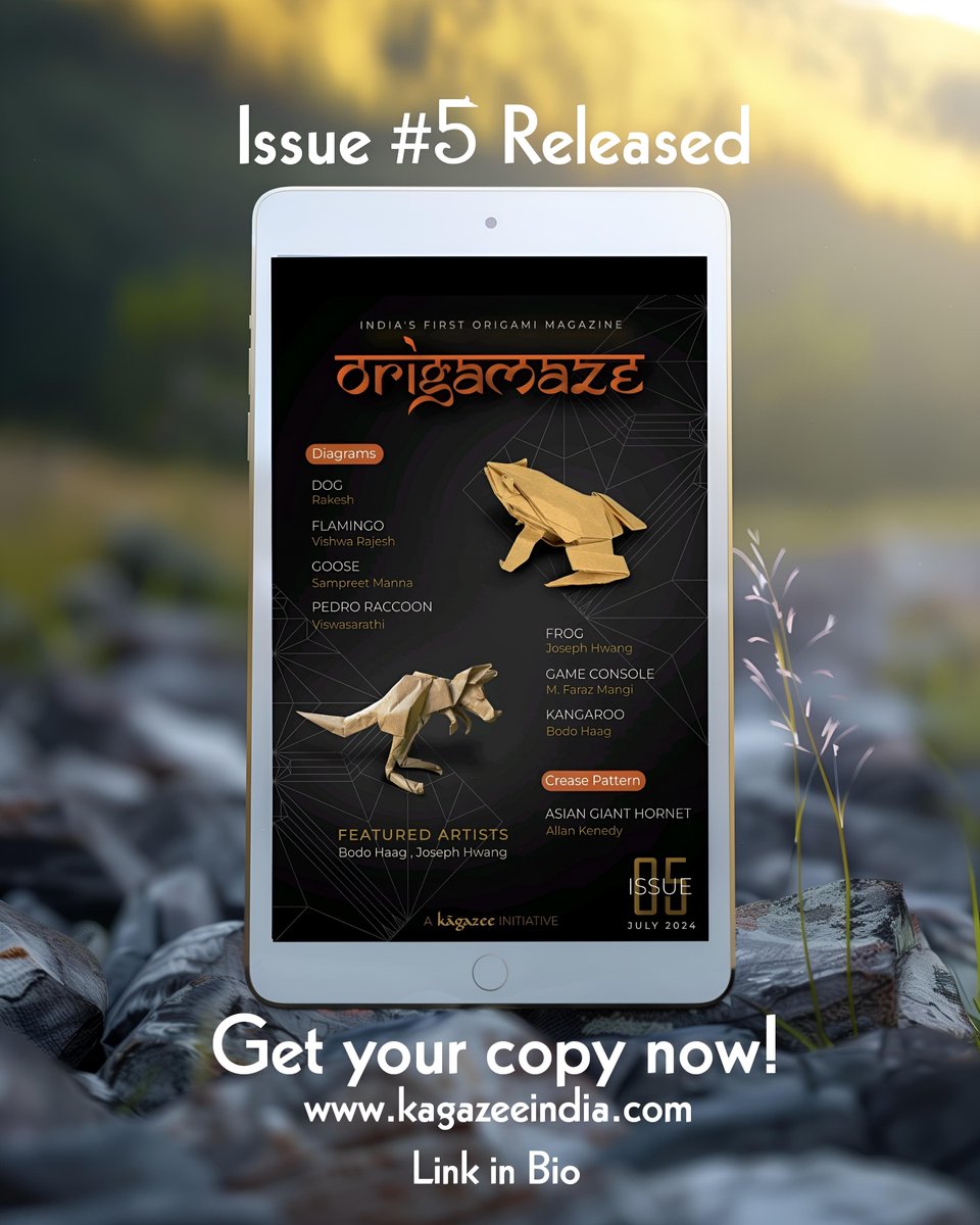 ORIGAMAZE 05 has been published!
Very excited to share that in this time we have 2 featured artists! A total of 7 diagrams and 1 CP challenge. Get the magazine from the website 
kagazeeindia.com/blog/product/o…